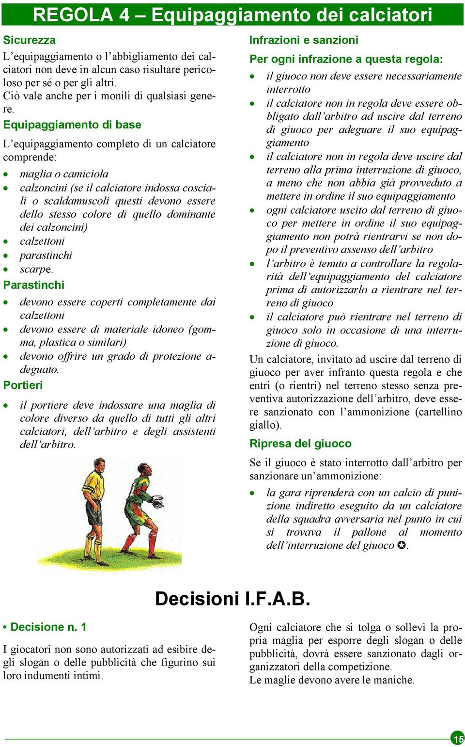 Equipaggiamento di base L equipaggiamento completo di un calciatore comprende: maglia o camiciola calzoncini (se il calciatore indossa cosciali o scaldamuscoli questi devono essere dello stesso