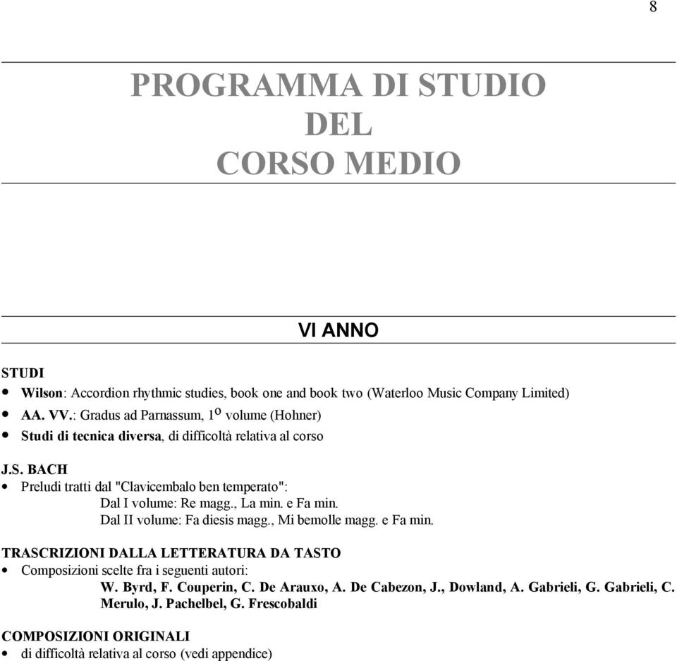 , La min. e Fa min. Dal II volume: Fa diesis magg., Mi bemolle magg. e Fa min. TRASCRIZIONI DALLA LETTERATURA DA TASTO Composizioni scelte fra i seguenti autori: W.