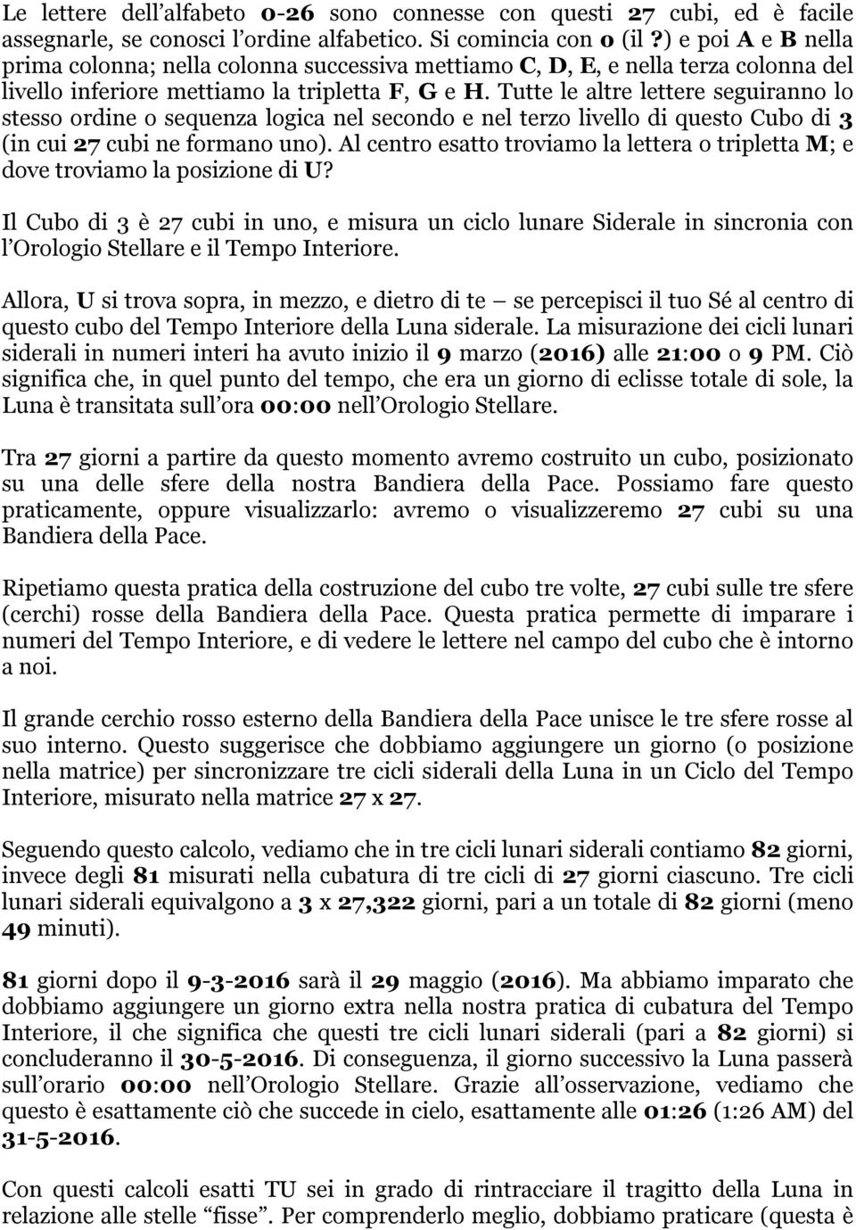 Tutte le altre lettere seguiranno lo stesso ordine o sequenza logica nel secondo e nel terzo livello di questo Cubo di 3 (in cui 27 cubi ne formano uno).