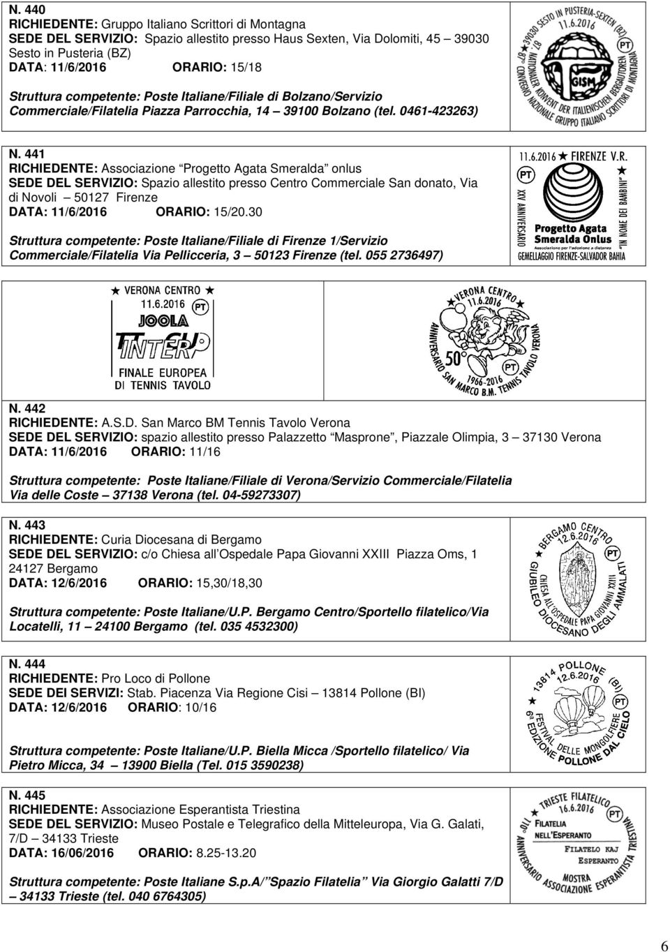 441 RICHIEDENTE: Associazione Progetto Agata Smeralda onlus SEDE DEL SERVIZIO: Spazio allestito presso Centro Commerciale San donato, Via di Novoli 50127 Firenze DATA: 11/6/2016 ORARIO: 15/20.