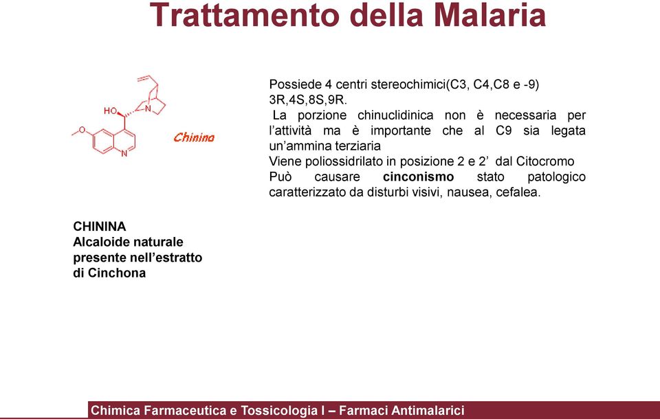 La porzione chinuclidinica non è necessaria per l attività ma è importante che al C9 sia legata un