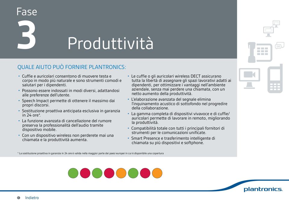 Sostituzione proattiva anticipata esclusiva in garanzia in 24 ore*. La funzione avanzata di cancellazione del rumore preserva la professionalità dell'audio tramite dispositivo mobile.