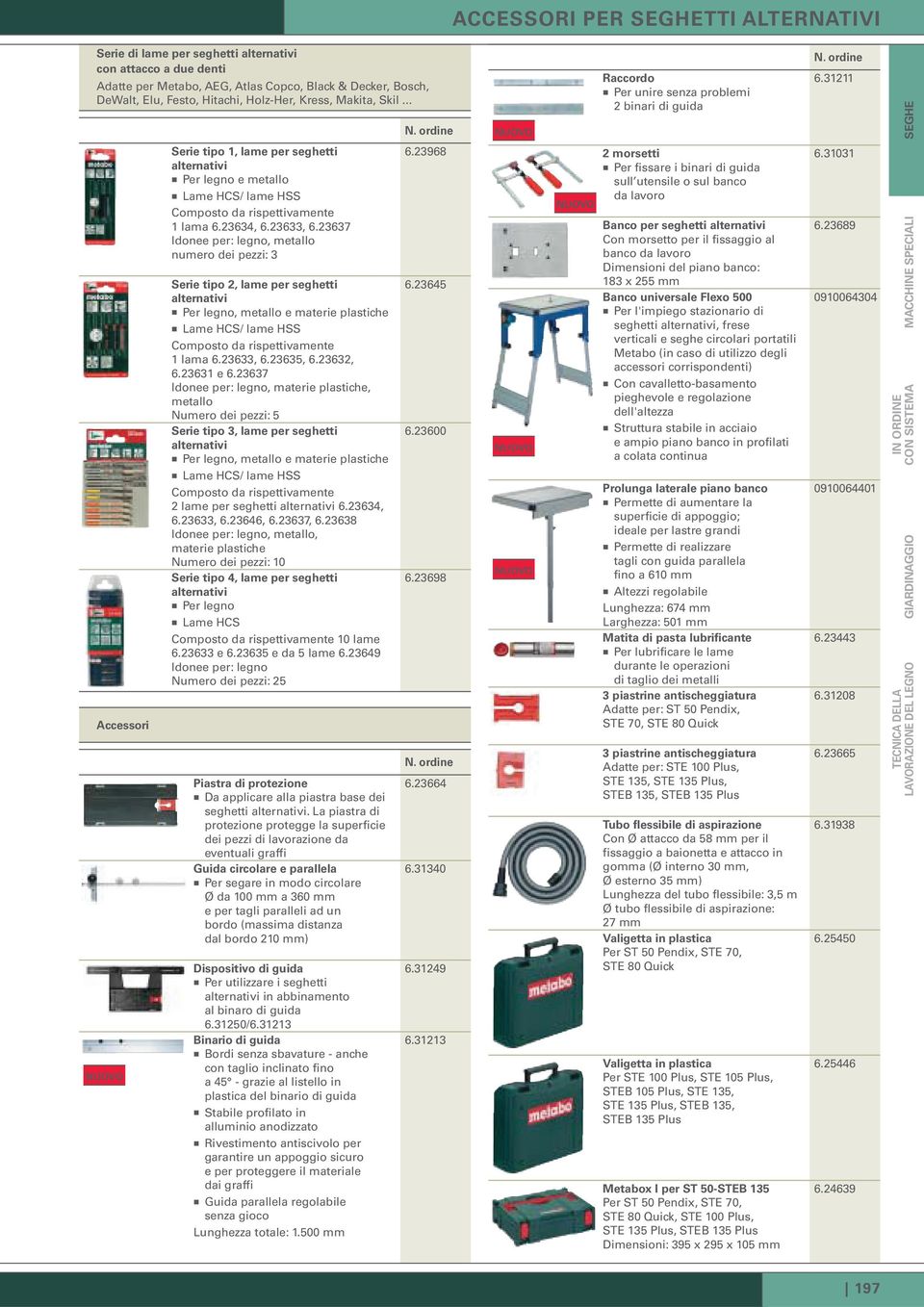 31211 SEGHE Accessori Serie tipo 1, lame per seghetti alternativi Per legno e metallo Lame HCS/ lame HSS Composto da rispettivamente 1 lama 6.23634, 6.23633, 6.