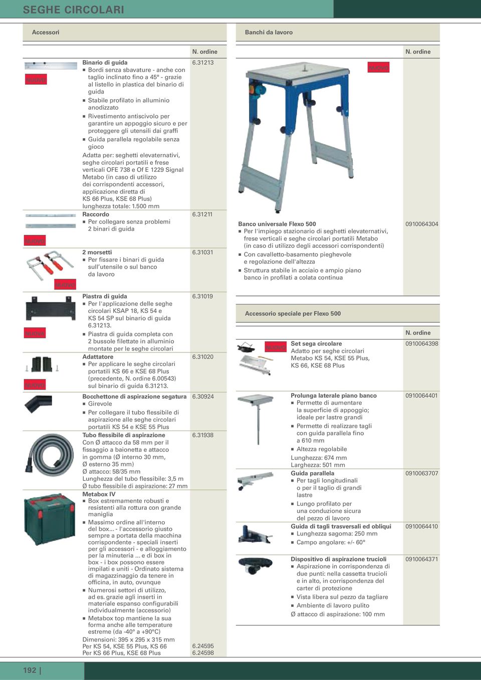 elevaternativi, seghe circolari portatili e frese verticali OFE 738 e Of E 1229 Signal Metabo (in caso di utilizzo dei corrispondenti accessori, applicazione diretta di KS 66 Plus, KSE 68 Plus)