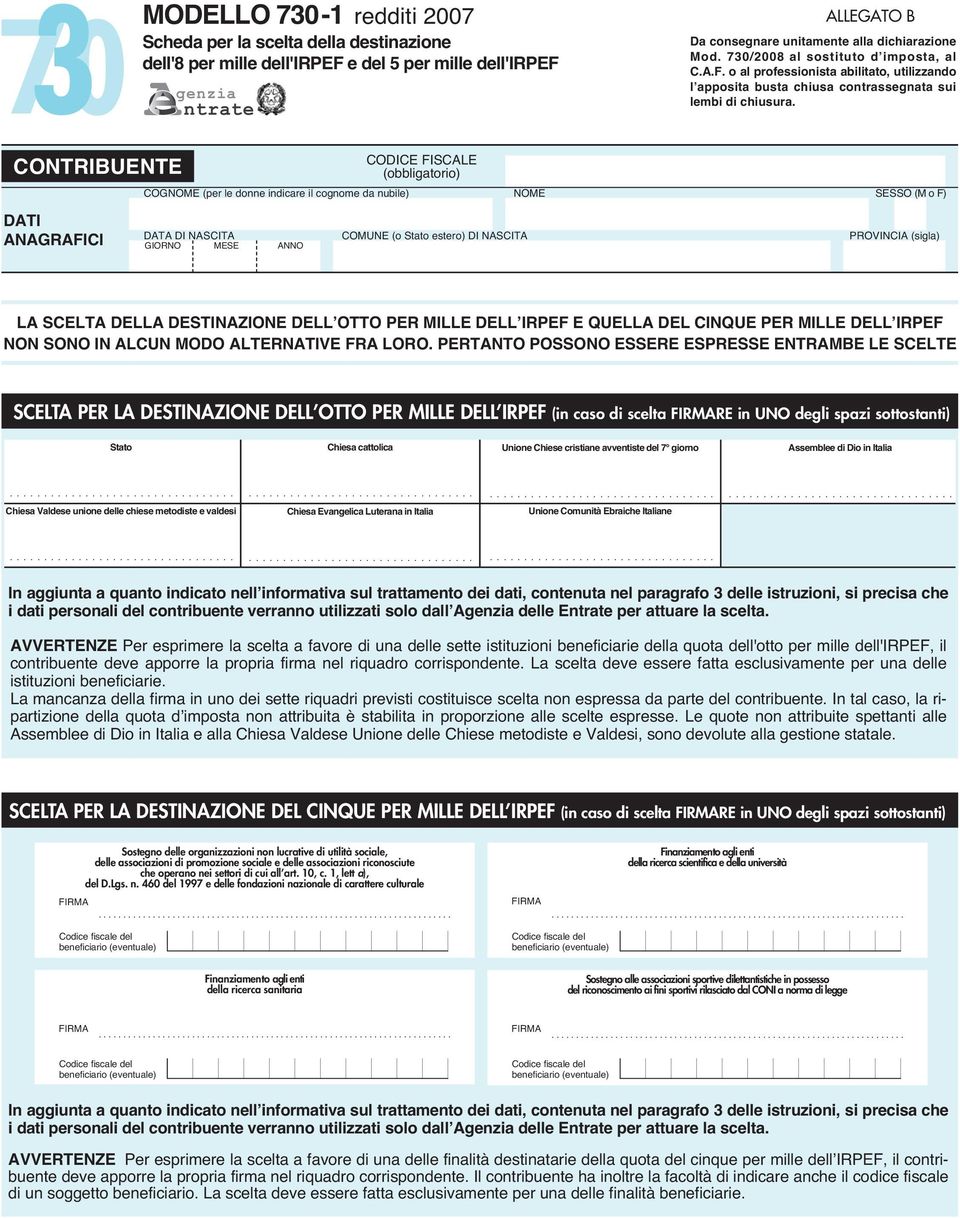 CONTRIBUENTE DATI ANAGRAFICI CODICE FISCALE (obbligatorio) COGNOME (per le donne indicare il cognome da nubile) NOME SESSO (M o F) DATA DI NASCITA COMUNE (o Stato estero) DI NASCITA PROVINCIA (sigla)