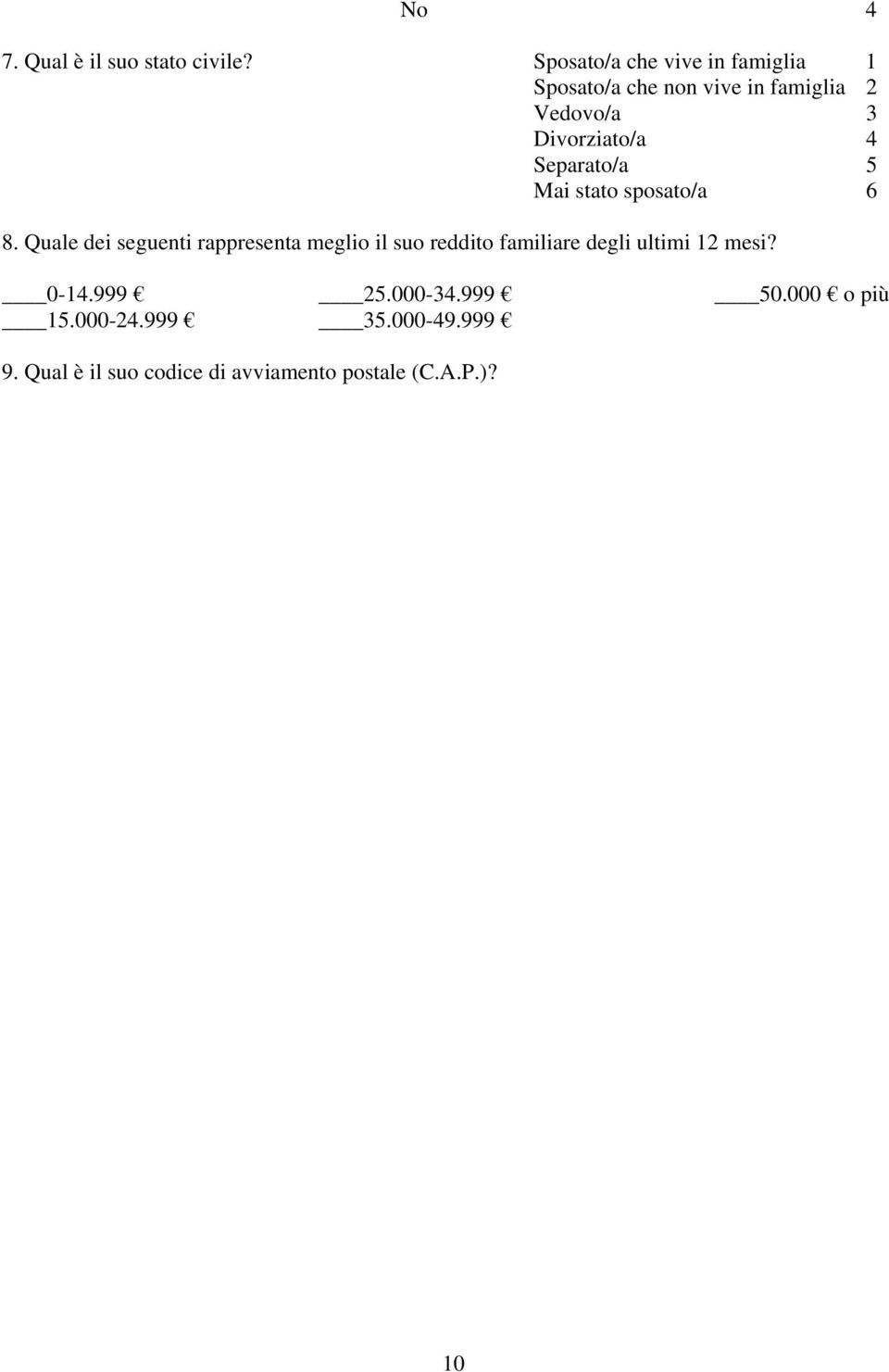 4 Separato/a 5 Mai stato sposato/a 6 8.