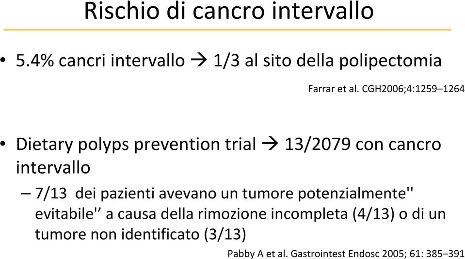 CGH2006;4:1259 1264 Dietary polyps prevention trial 13/2079 con cancro intervallo 7/13 dei