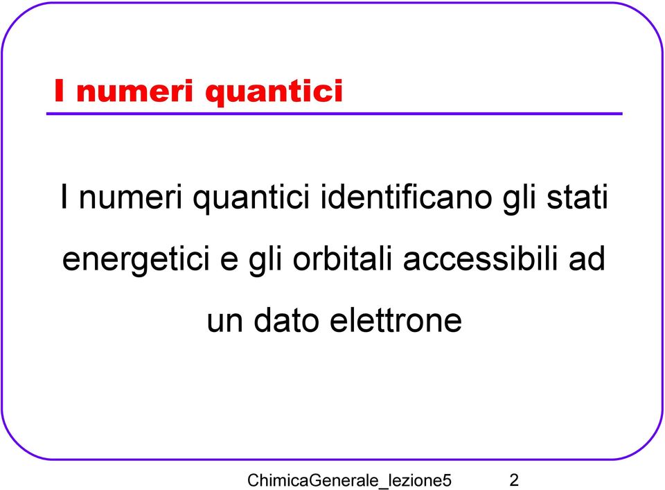 gli orbitali accessibili ad un dato