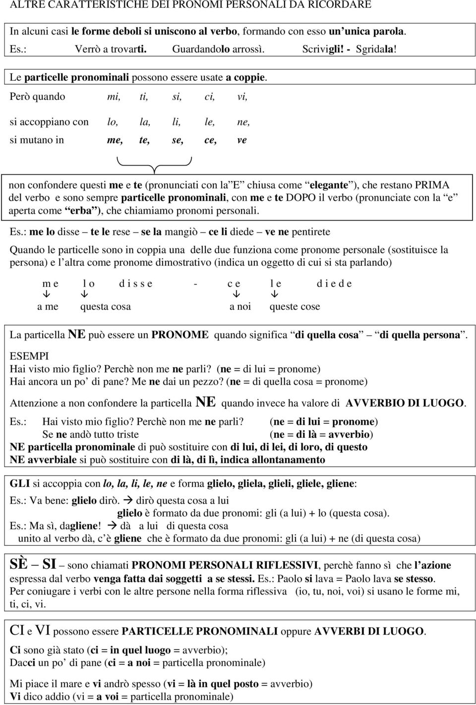 Però quando mi, ti, si, ci, vi, si accoppiano con lo, la, li, le, ne, si mutano in me, te, se, ce, ve non confondere questi me e te (pronunciati con la E chiusa come elegante ), che restano PRIMA del