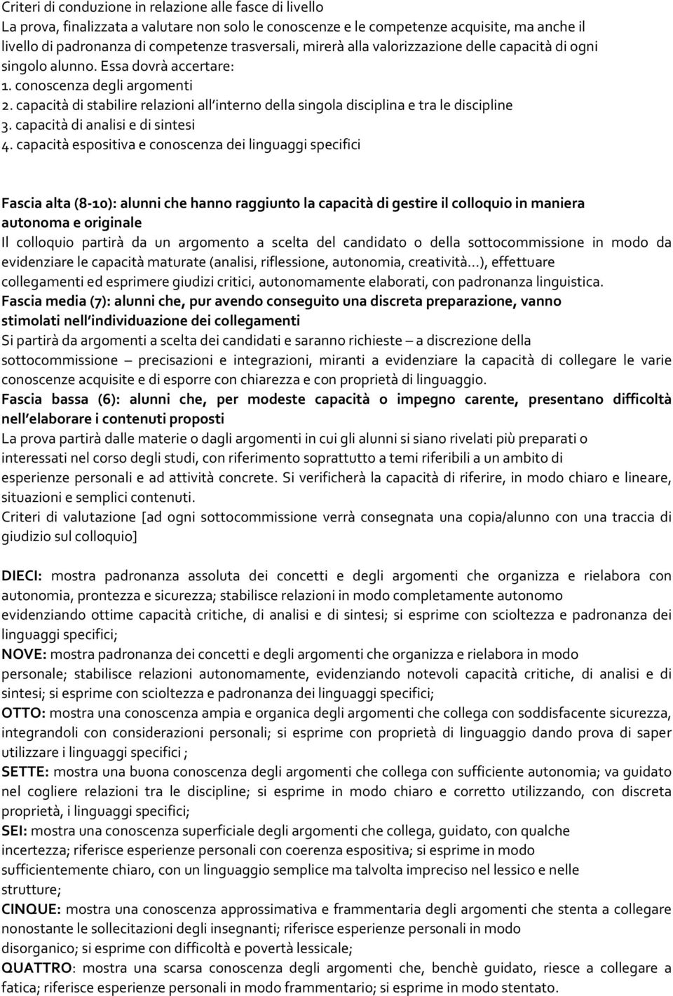 capacità di stabilire relazioni all interno della singola disciplina e tra le discipline 3. capacità di analisi e di sintesi 4.