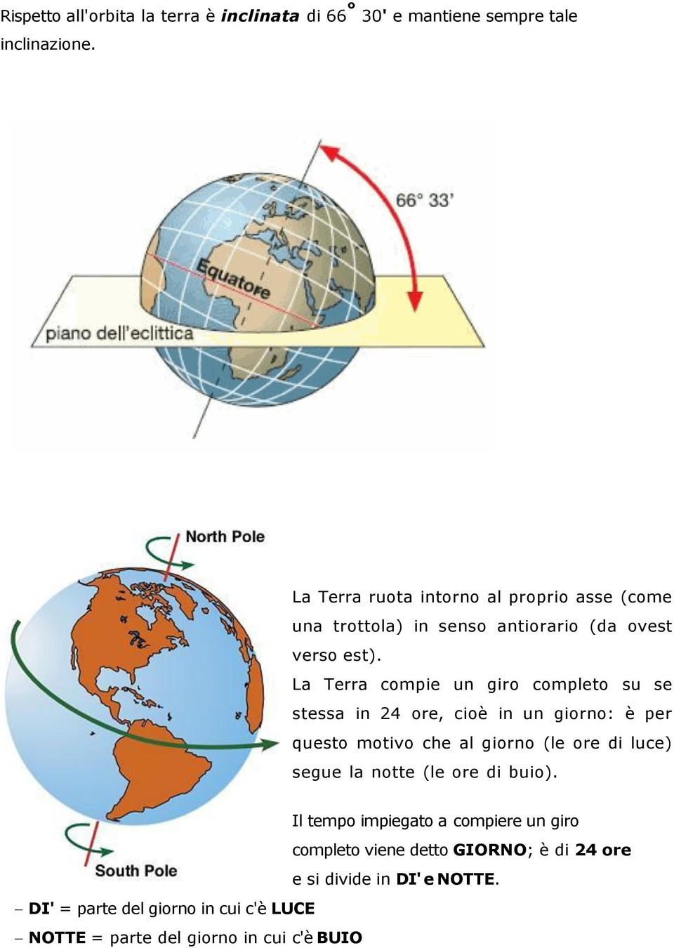 La Terra compie un giro completo su se stessa in 24 ore, cioè in un giorno: è per questo motivo che al giorno (le ore di luce) segue