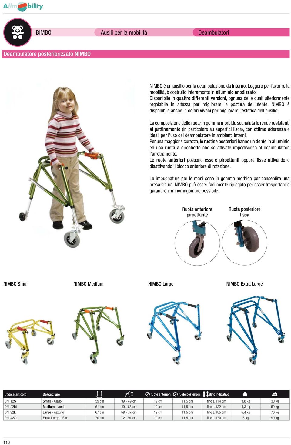 NIMBO è disponibile anche in colori vivaci per migliorare l estetica dell ausilio.