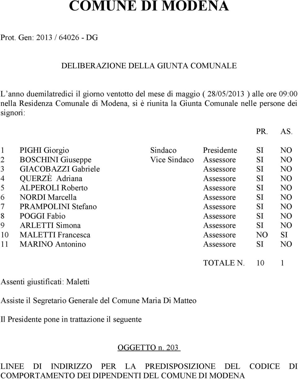 la Giunta Comunale nelle persone dei signori: PR. AS.