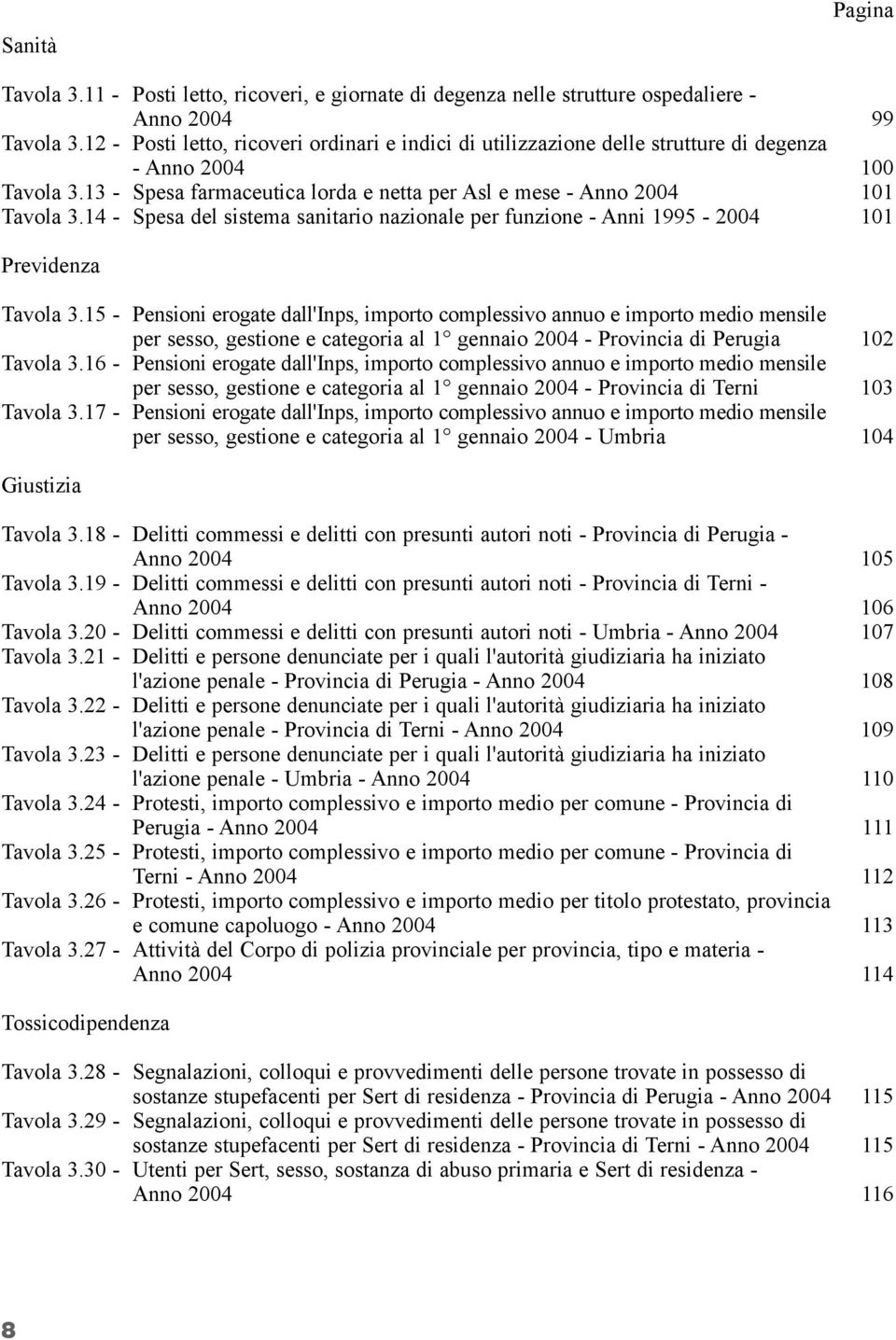 14 - Spesa del sistema sanitario nazionale per funzione - Anni 1995-2004 101 Previdenza Tavola 3.