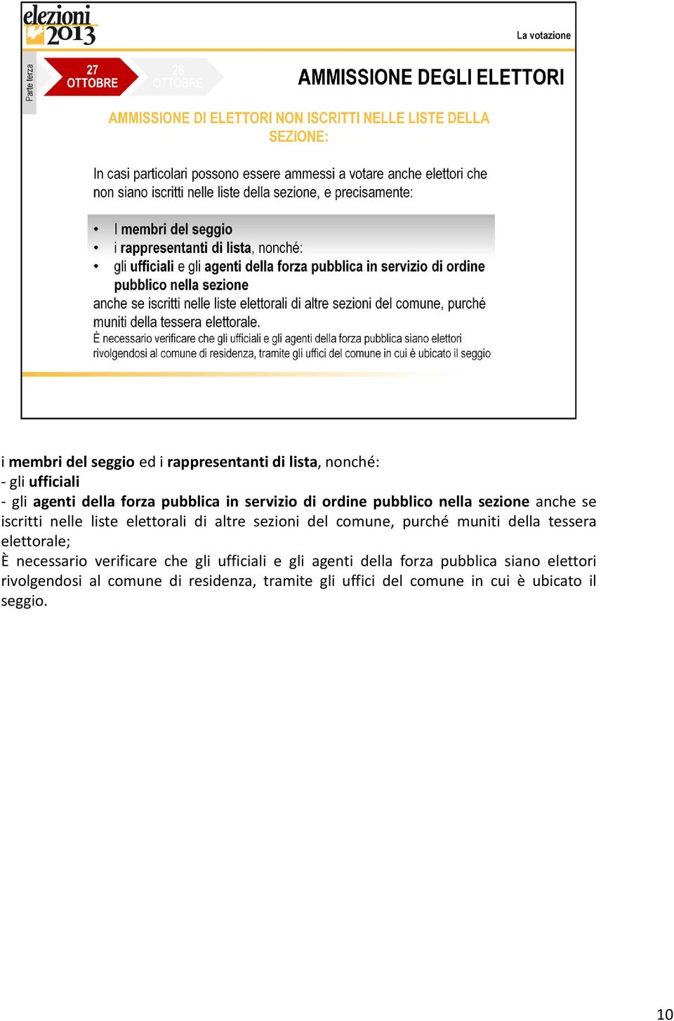 purché muniti della tessera elettorale; È necessario verificare che gli ufficiali e gli agenti della forza