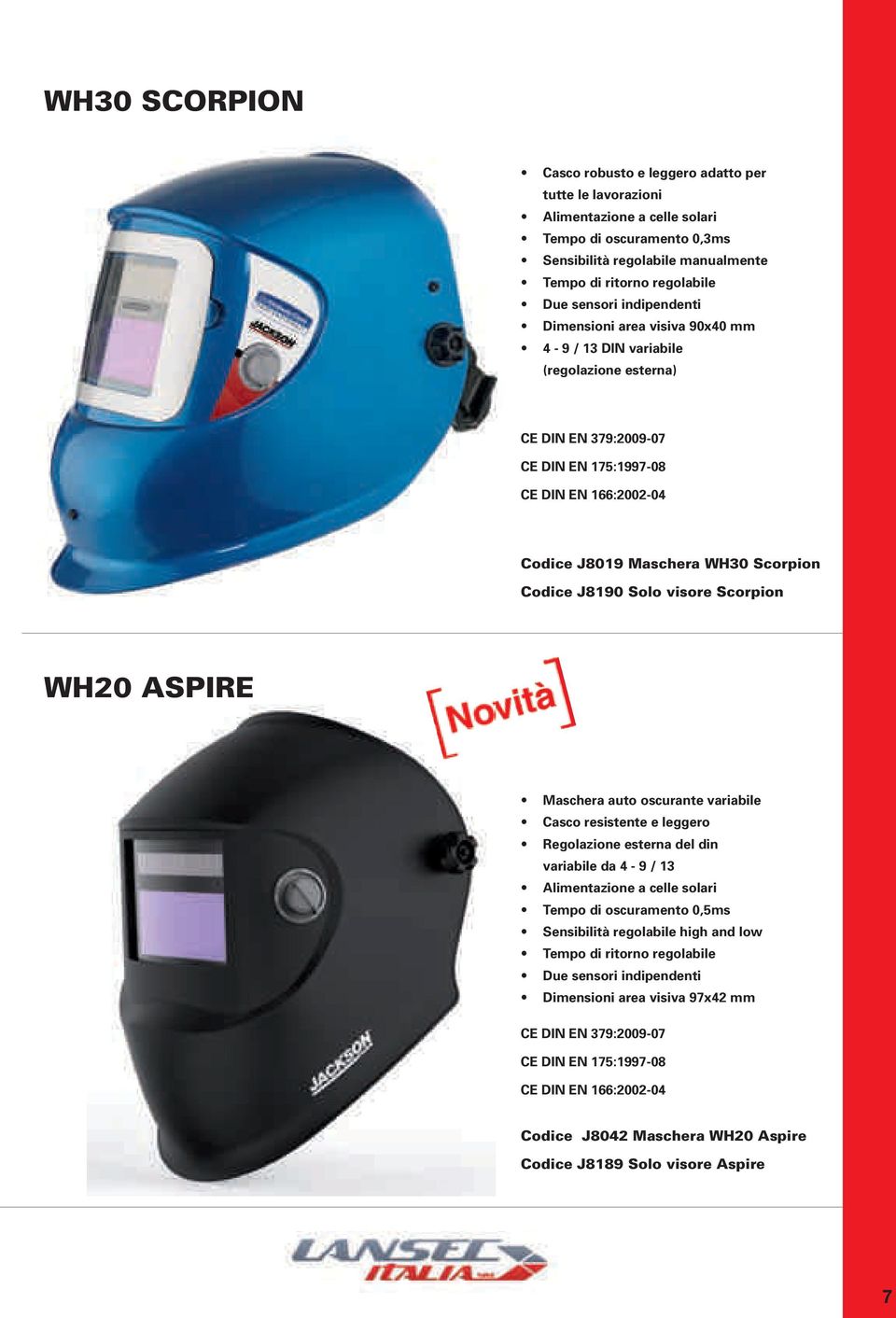 Scorpion WH20 ASPIRE Maschera auto oscurante variabile Casco resistente e leggero Regolazione esterna del din variabile da 4-9 / 13 Alimentazione a celle solari Tempo di oscuramento