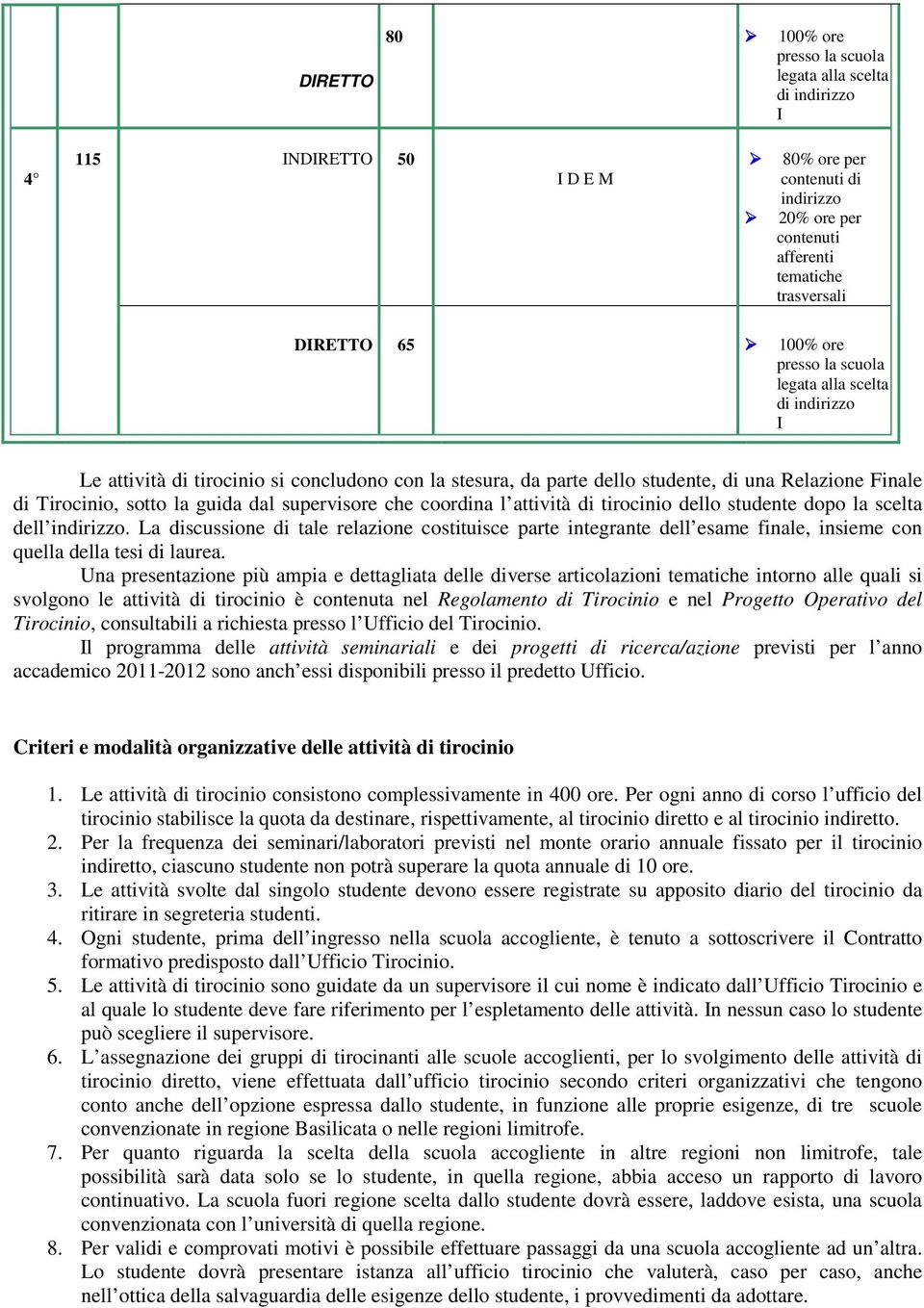 la scelta dell indirizzo. La discussione di tale relazione costituisce parte integrante dell esame finale, insieme con quella della tesi di laurea.