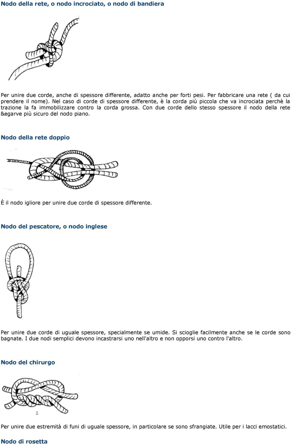 Con due corde dello stesso spessore il nodo della rete &egarve più sicuro del nodo piano. Nodo della rete doppio È il nodo igliore per unire due corde di spessore differente.