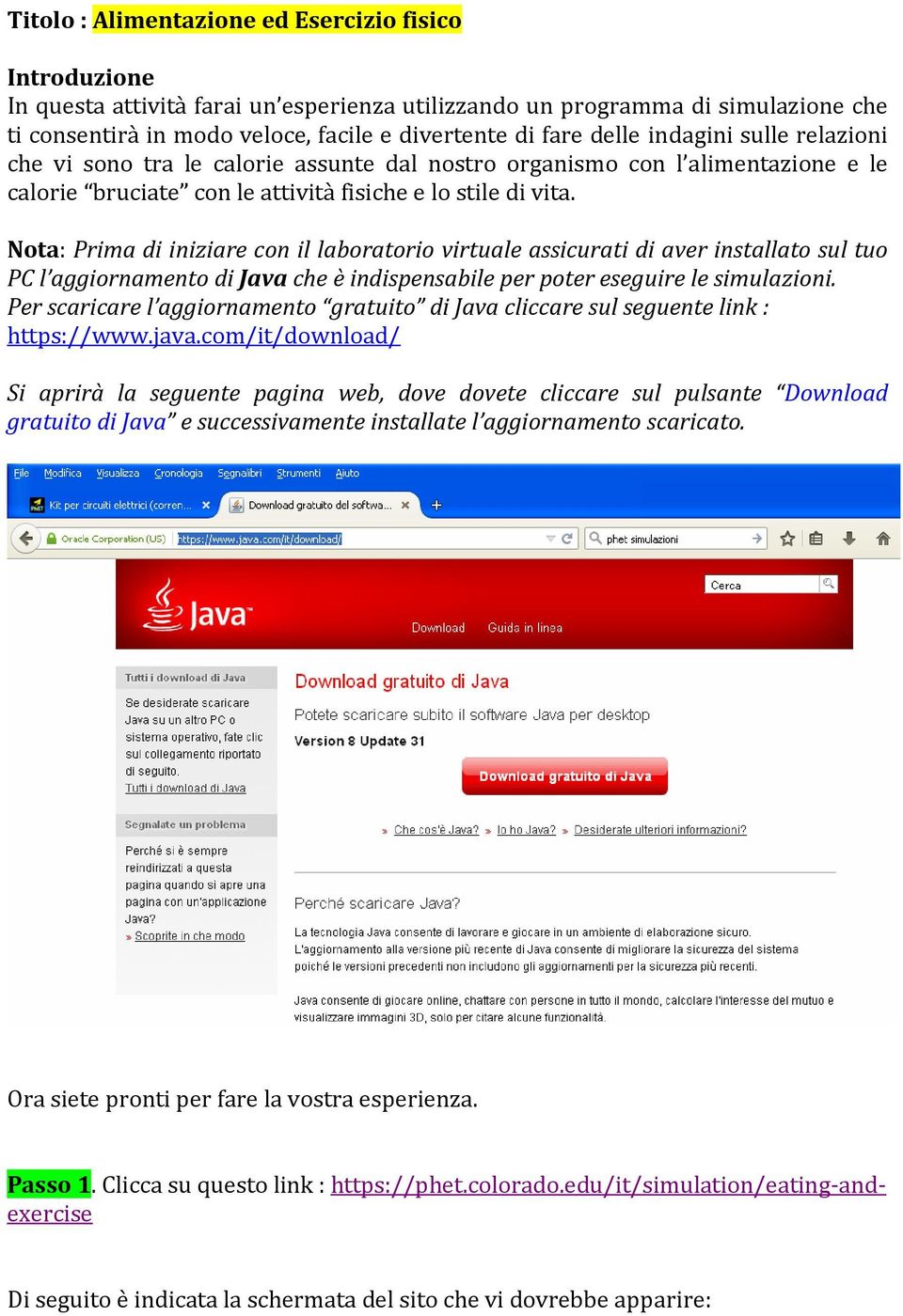 Nota: Prima di iniziare con il laboratorio virtuale assicurati di aver installato sul tuo PC l aggiornamento di Java che è indispensabile per poter eseguire le simulazioni.