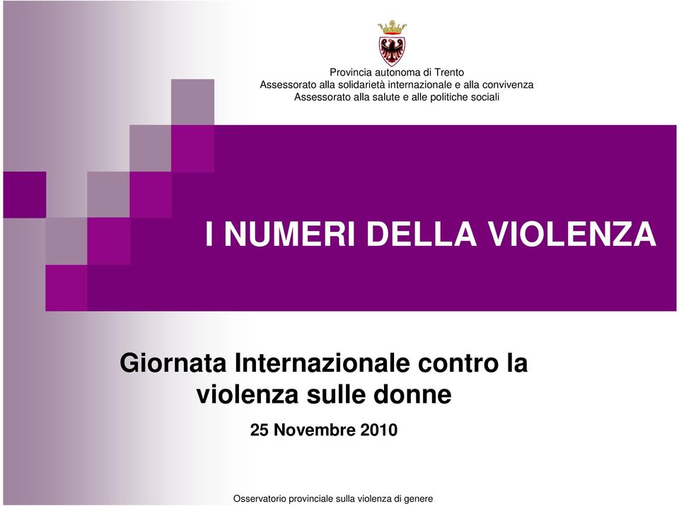 politiche sociali I NUMERI DELLA VIOLENZA Giornata Internazionale