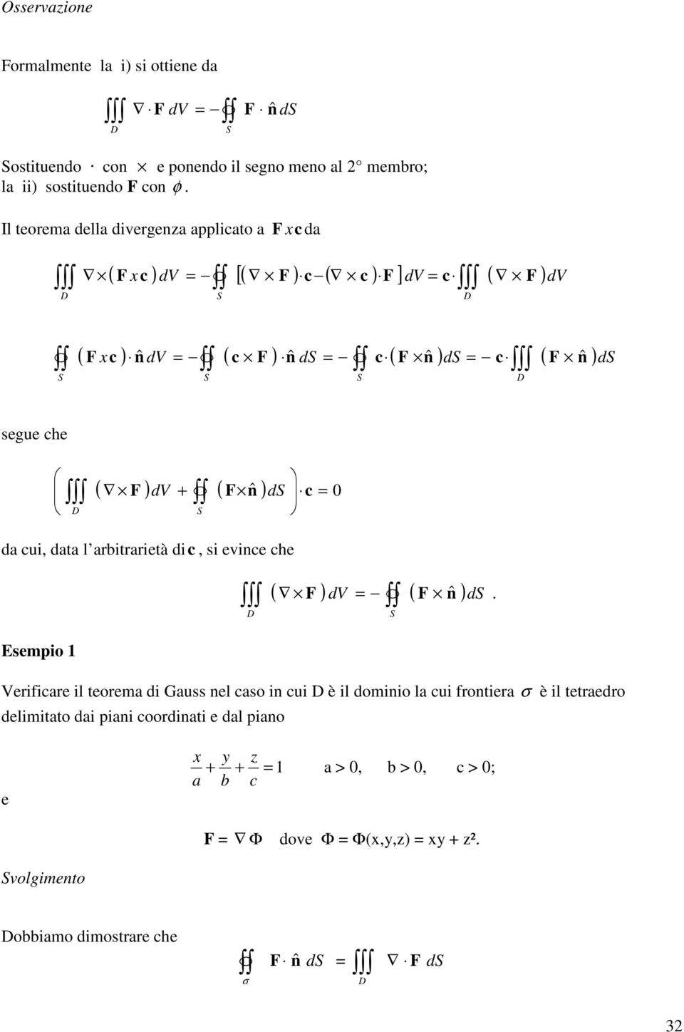 che ( F ) dv ( F nˆ ) d c d cui, dt l ritrrietà dic, si evince che ( F ) dv ( F nˆ )d.