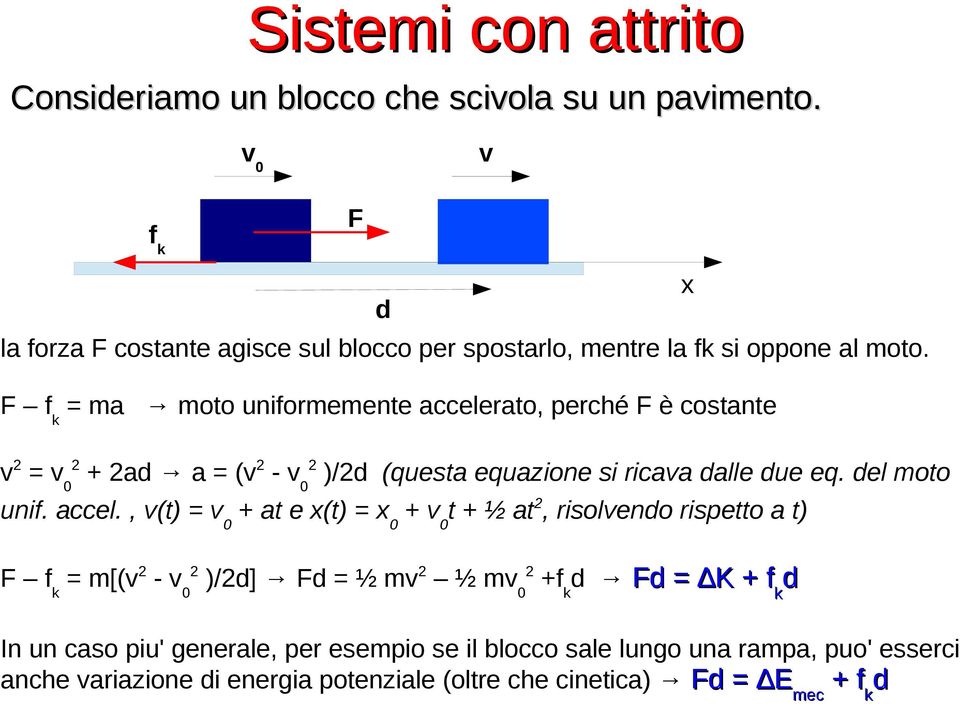 F f k = ma moto uniformemente accele