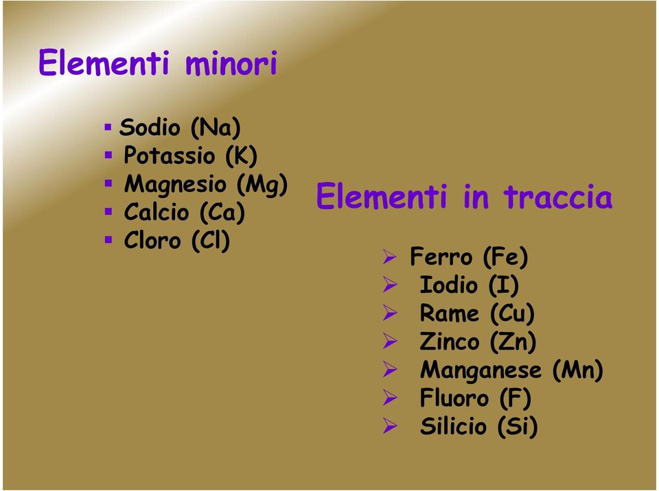 Elementi in traccia Ferro (Fe) Iodio (I)