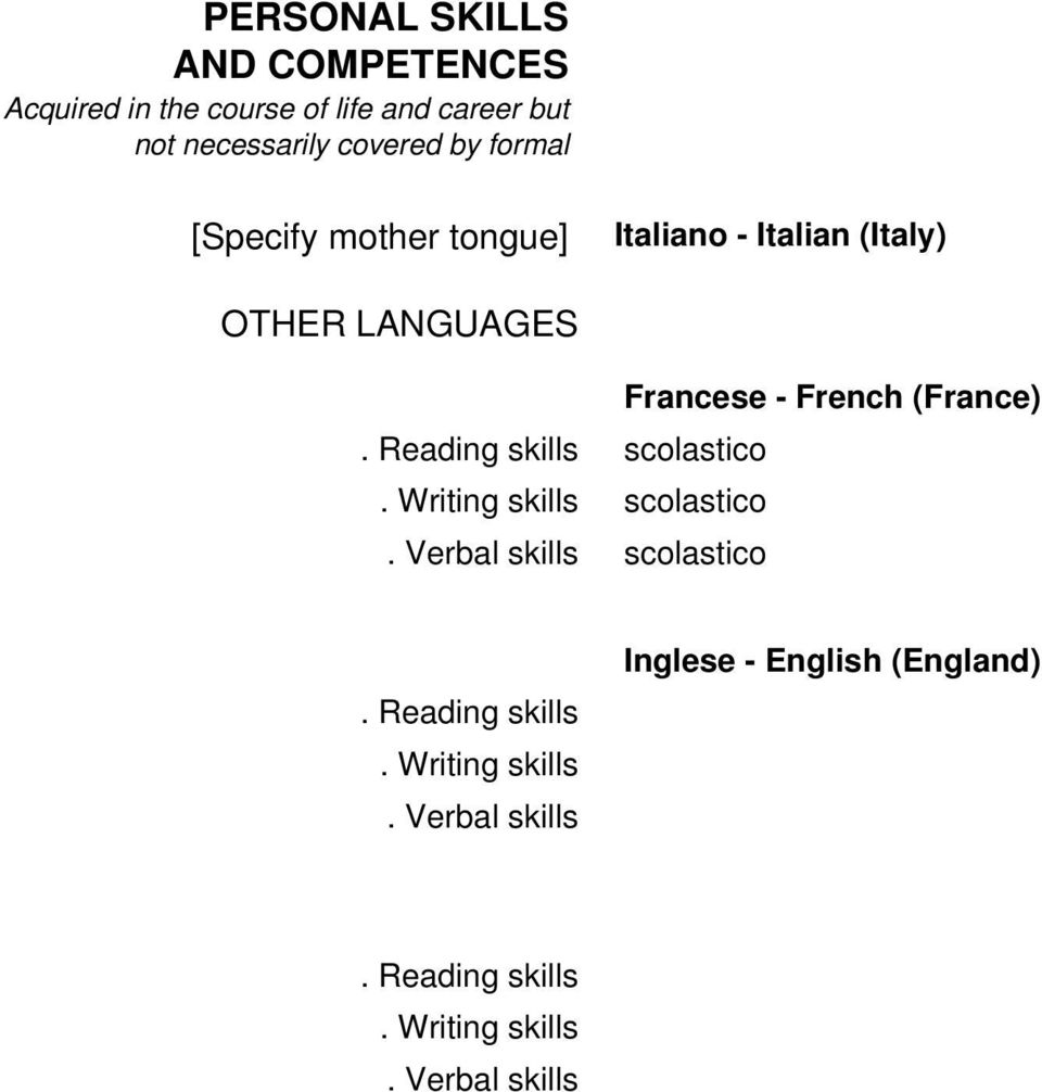 Writing skills. Verbal skills Francese - French (France) scolastico scolastico scolastico.