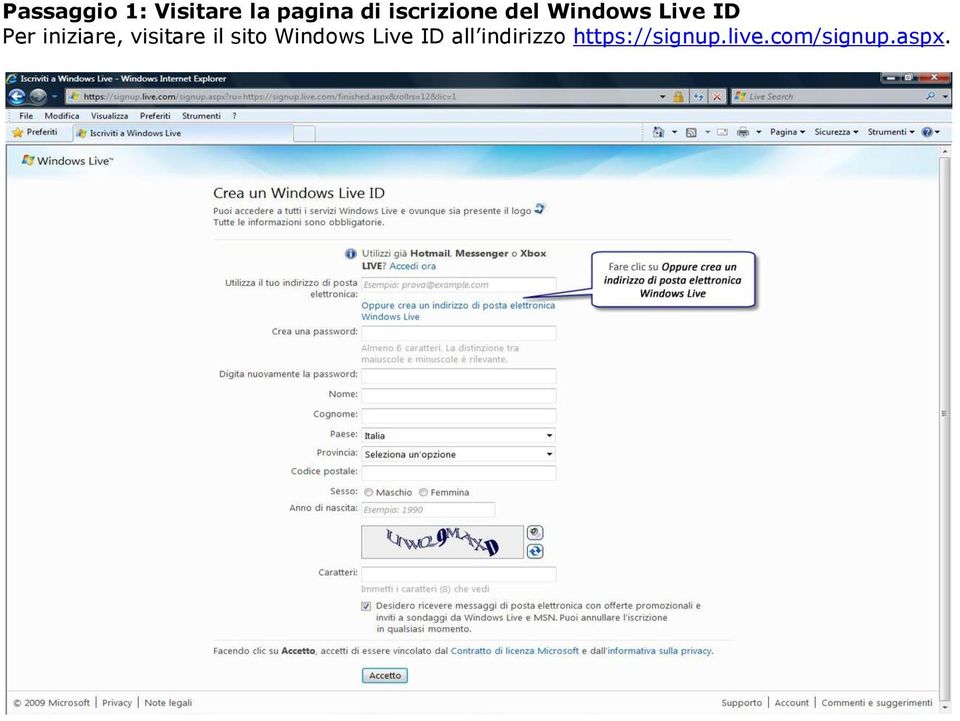 iniziare, visitare il sito Windows Live