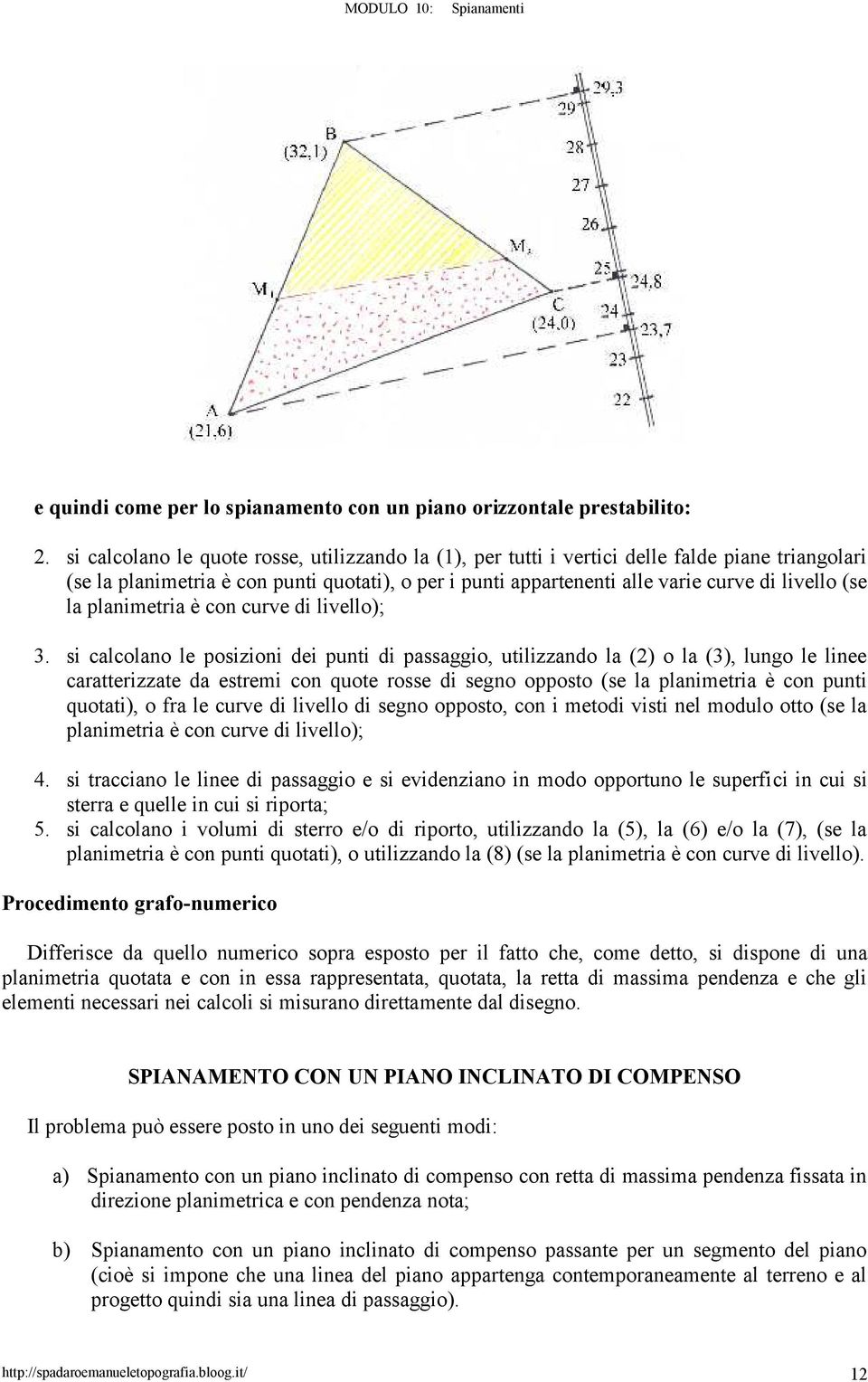 la planimetria è con curve di livello);.