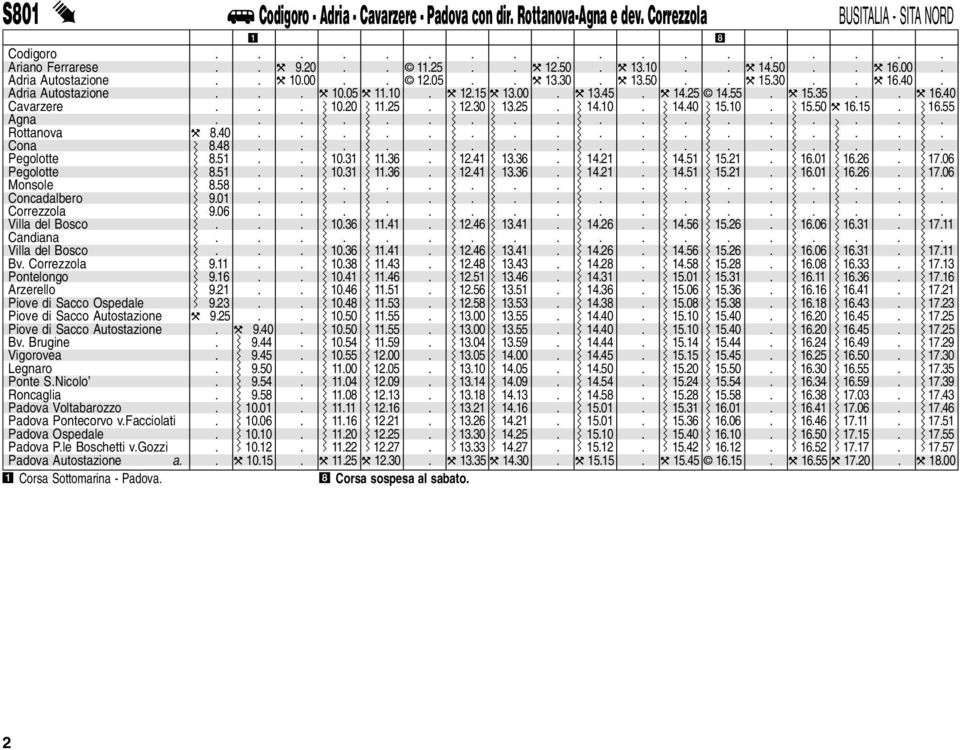 .. 10.20 11.25. 12.30 13.25. 14.10. 14.40 15.10. 15.50 " 16.15. 16.55 Agna.................. Rottanova " 8.40................. Cona 8.48................. Pegolotte 8.51.. 10.31 11.36. 12.41 13.36. 14.21.