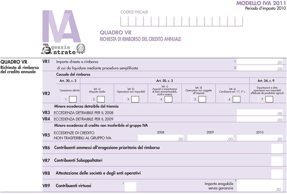 c) Acquisti e importazioni di beni ammortizzabili, studi e ricerca lett. d) Operazioni non soggette all imposta lett. e) Condizione art. 7, c.