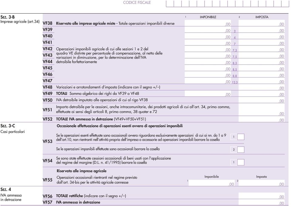 imponibili agricole di cui alle sezioni e del 7, quadro VE distinte per percentuale di compensazione, al netto delle variazioni in diminuzione, per la determinazione dell IVA 7,5 detraibile