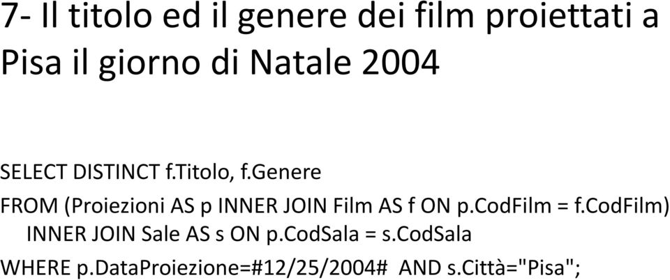 genere FROM (Proiezioni AS p INNER JOIN Film AS f ON p.codfilm = f.