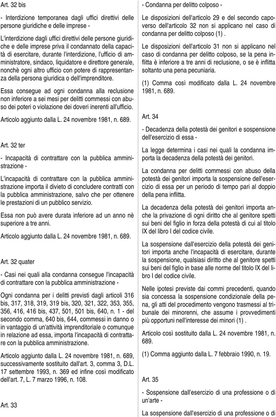 persona giuridica o dell'imprenditore. Essa consegue ad ogni condanna alla reclusione non inferiore a sei mesi per delitti commessi con abuso dei poteri o violazione dei doveri inerenti all'ufficio.