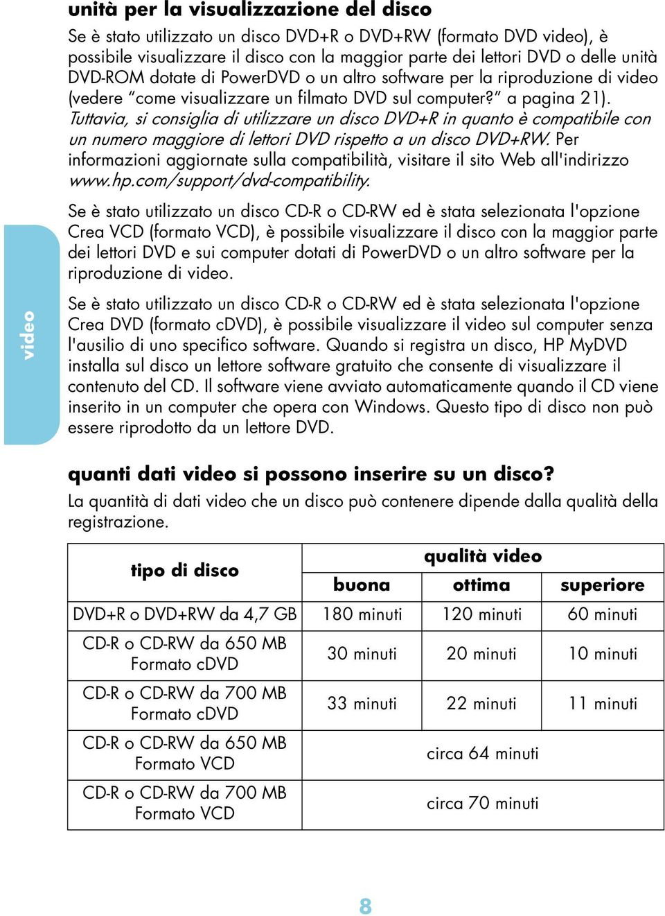 Tuttvi, si onsigli di utilizzre un diso DVD+R in qunto è omptiile on un numero mggiore di lettori DVD rispetto un diso DVD+RW.