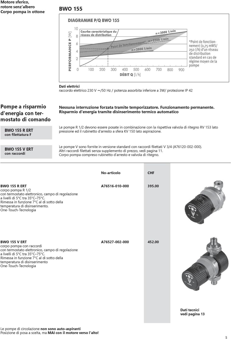 Risparmio d'energia tramite disinserimento termico automatico Le pompe R 1/2 devono essere posate in combinazione con la rispettiva valvola di ritegno RV 153 lato pressione ed il rubinetto d'arresto