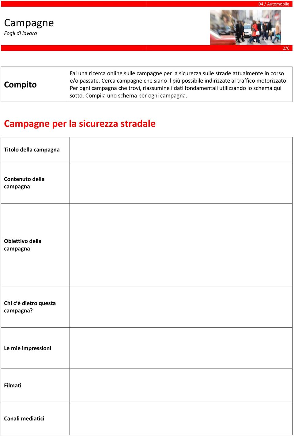 Per ogni campagna che trovi, riassumine i dati fondamentali utilizzando lo schema qui sotto.