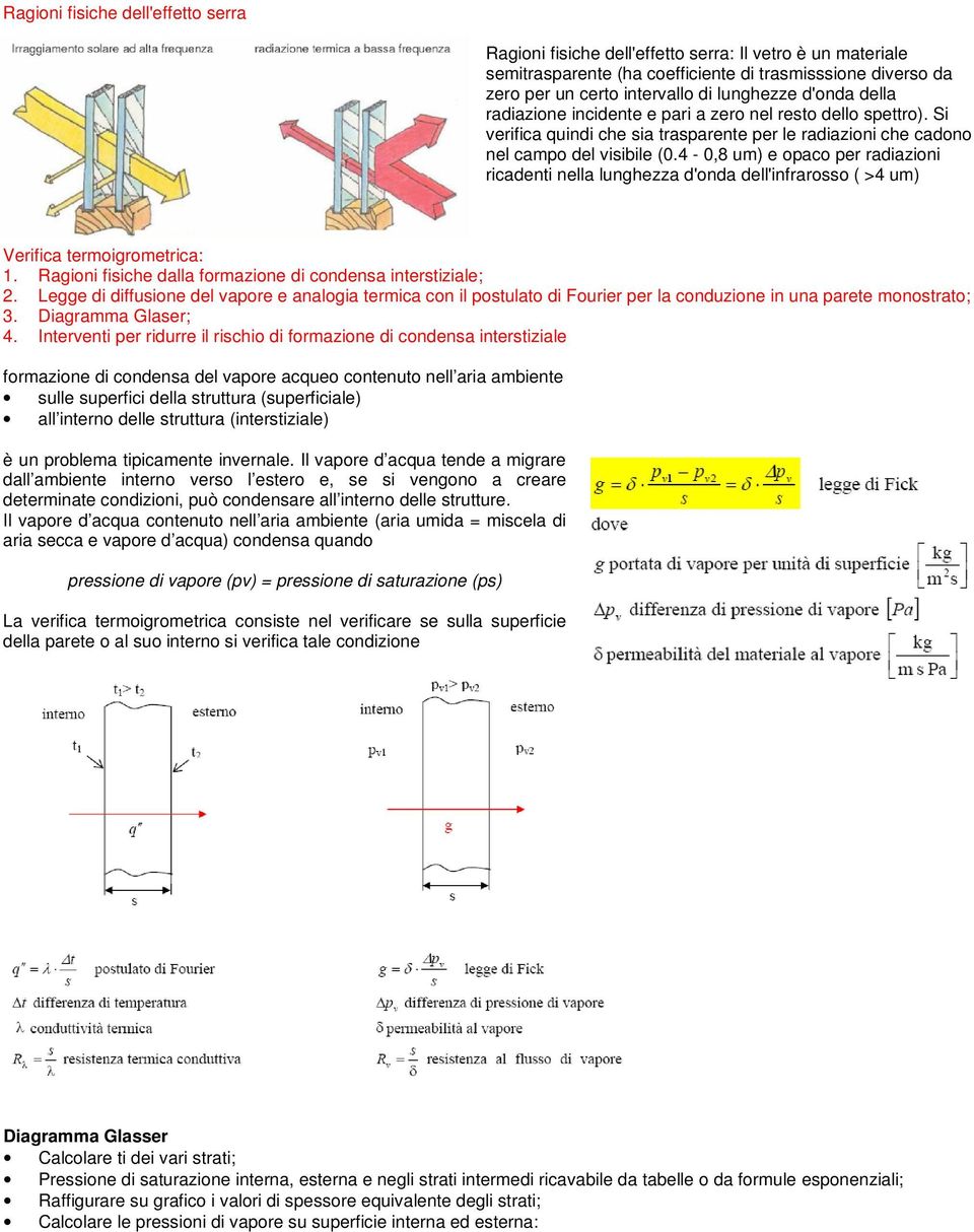 4-0,8 um) e opaco per radiazioni ricadenti nella lunghezza d'onda dell'infrarosso ( >4 um) Verifica termoigrometrica: 1. Ragioni fisiche dalla formazione di condensa interstiziale; 2.