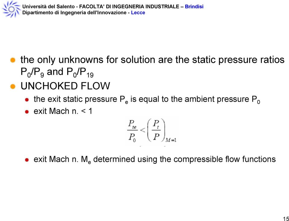 P e is equal to the ambient pressure P 0 exit Mach n.