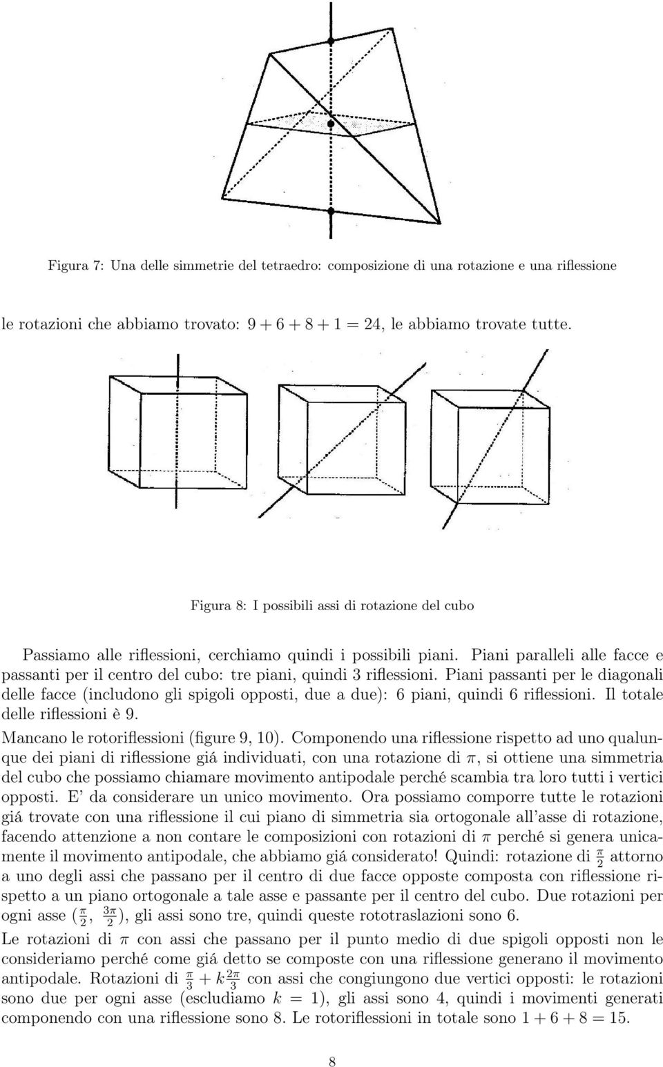 Piani paralleli alle facce e passanti per il centro del cubo: tre piani, quindi 3 riflessioni.