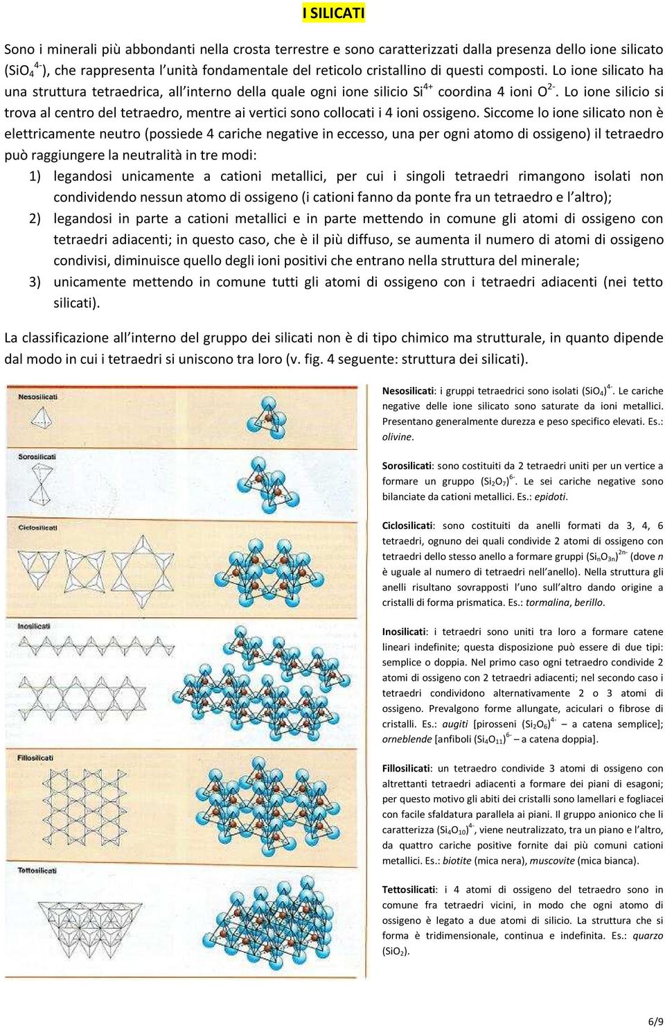 Lo ione silicio si trova al centro del tetraedro, mentre ai vertici sono collocati i 4 ioni ossigeno.