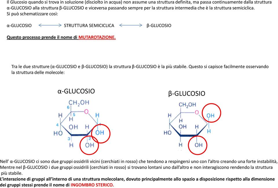 Tra le due strutture (α-glucosio e β-glucosio) la struttura β-glucosio è la più stabile.