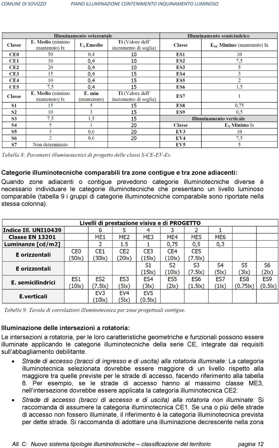 Illuminazione delle intersezioni a rotatoria: Le intersezioni a rotatoria, per le loro caratteristiche geometriche e funzionali possono essere illuminate applicando le categorie illuminotecniche