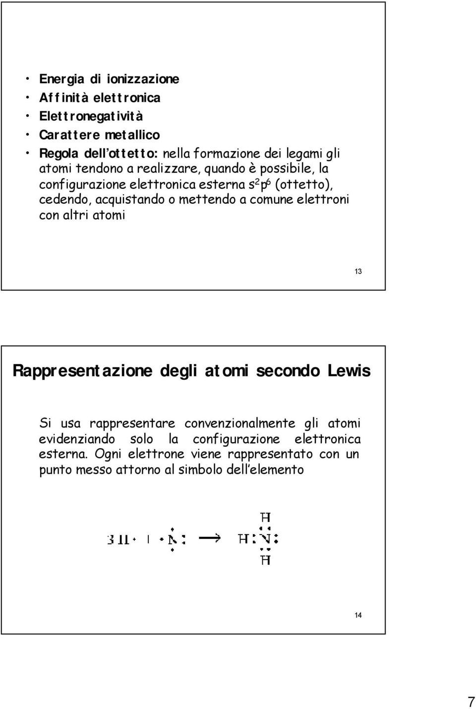 a comune elettroni con altri atomi 13 Rappresentazione degli atomi secondo Lewis Si usa rappresentare convenzionalmente gli atomi