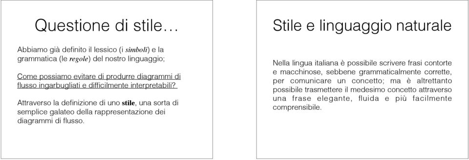 Attraverso la definizione di uno stile, una sorta di semplice galateo della rappresentazione dei diagrammi di flusso.