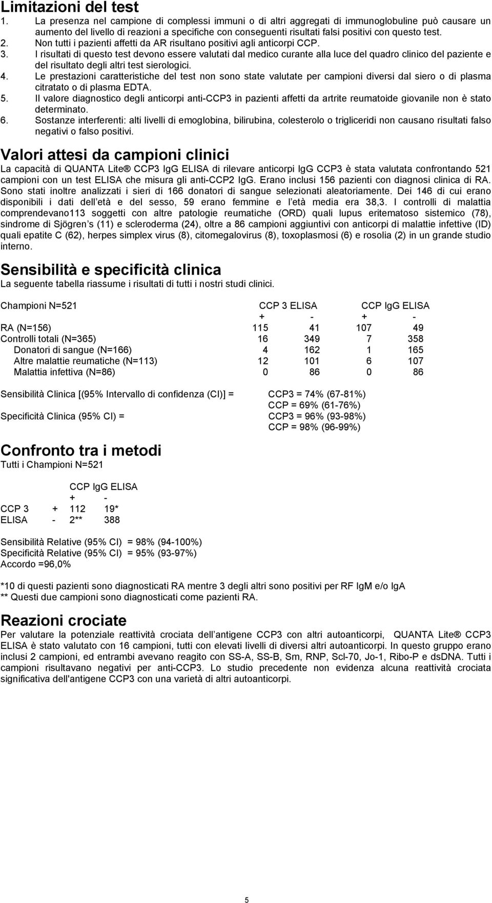 test. 2. Non tutti i pazienti affetti da AR risultano positivi agli anticorpi CCP. 3.