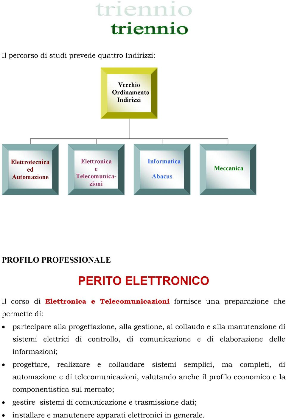 manutenzione di sistemi elettrici di controllo, di comunicazione e di elaborazione delle informazioni; progettare, realizzare e collaudare sistemi semplici, ma completi, di automazione e