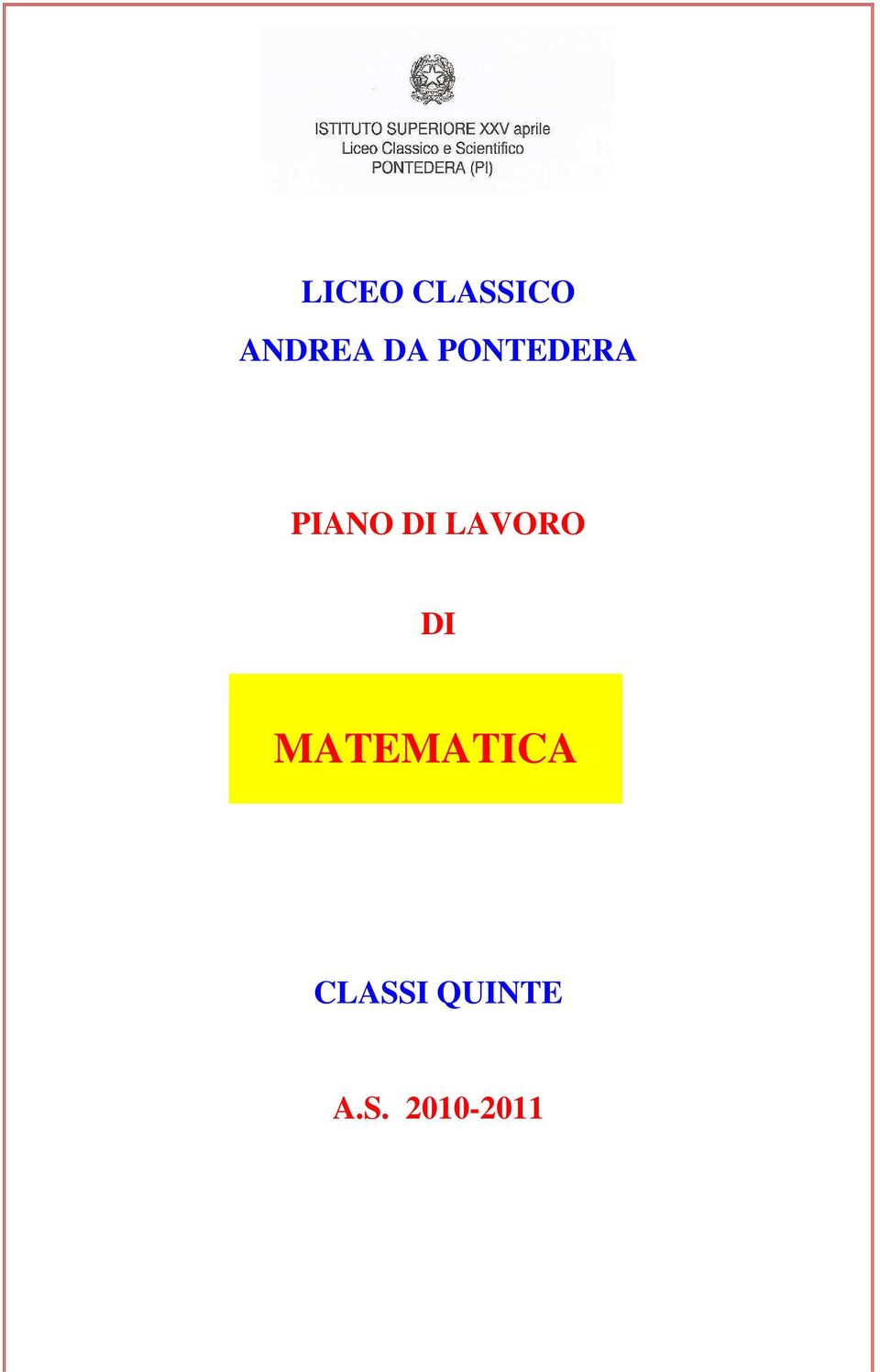 LAVORO DI MATEMATICA