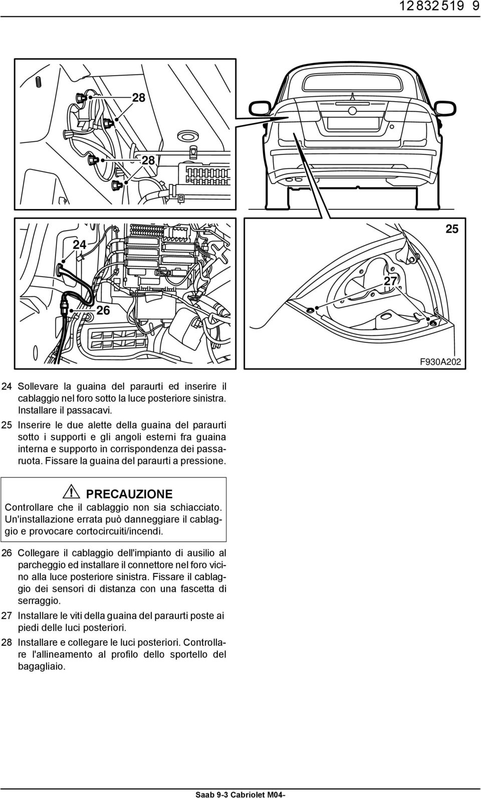 PRECAUZIONE Controllare che il cablaggio non sia schiacciato. Un'installazione errata può danneggiare il cablaggio e provocare cortocircuiti/incendi.